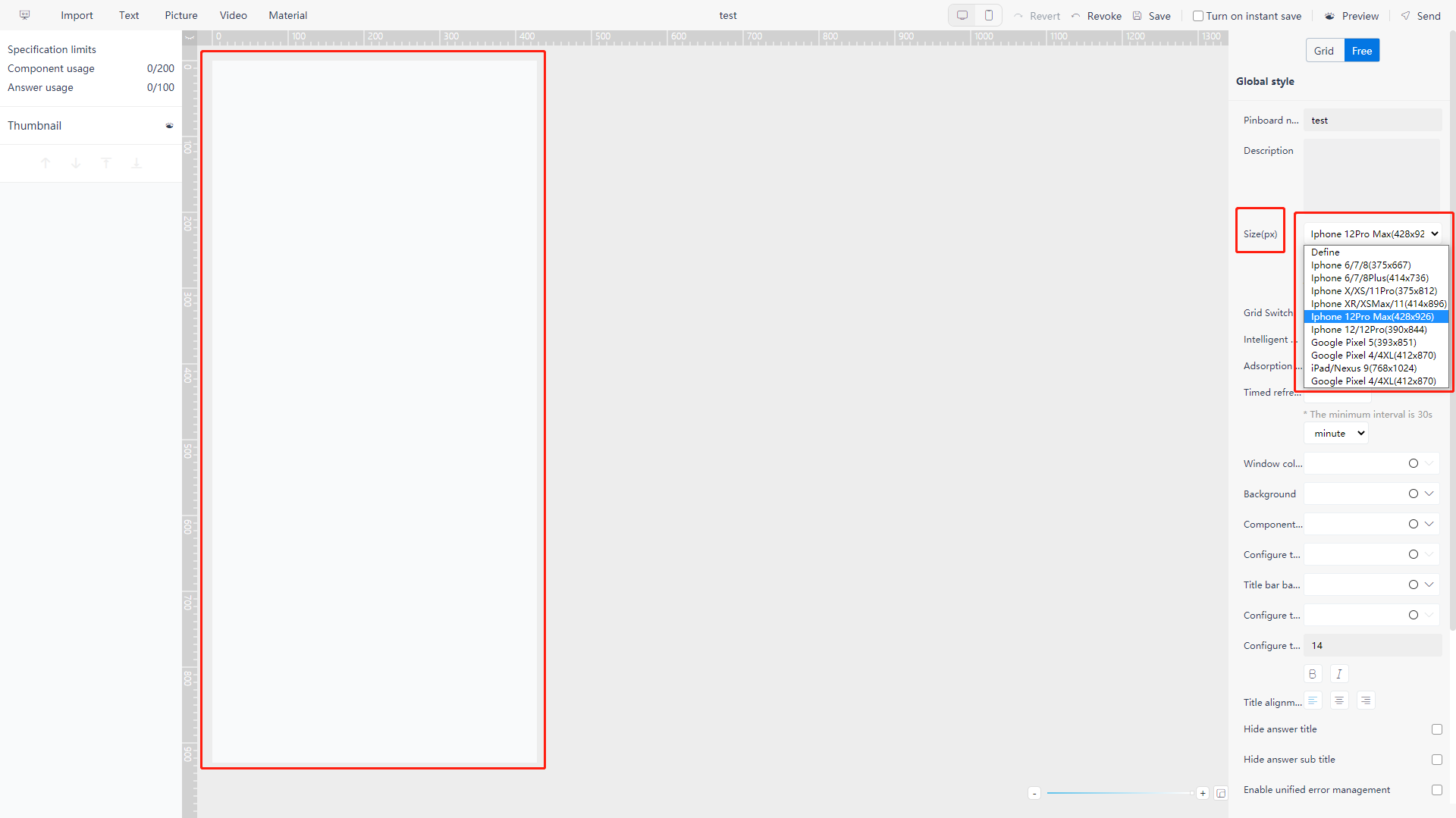 Figure 5-5-3 Create dashboard of mobile size